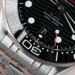 Super Clone Omega Seamaster Diver 300M Co‑Axial Master Chronometer 210.30.42.20.01.001 42mm Black Dial — on leather display