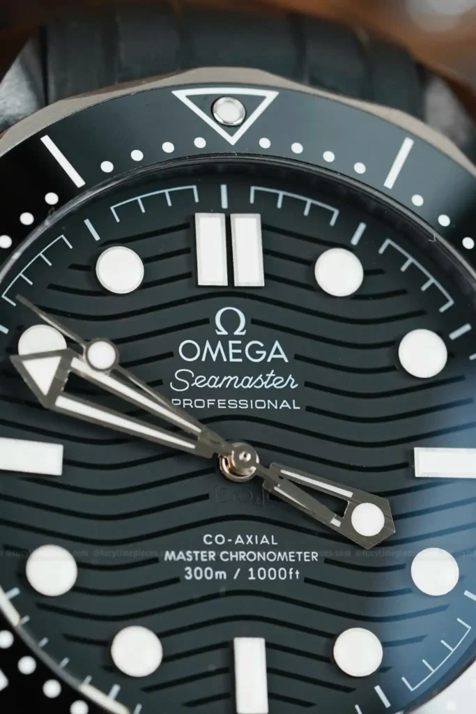 Super Clone Omega Seamaster Diver 300M Co‑Axial Master Chronometer 210.92.44.20.01.001 Black Dial Ceramic 42mm — on leather display