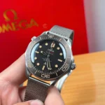 Super Clone Omega Seamaster Diver “James Bond 007 Edition” 42mm Black Dial Titanium — on leather display