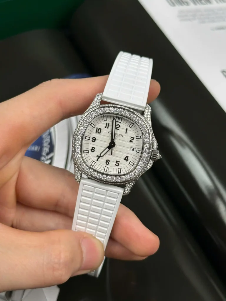 Super Clone Patek Philippe Aquanaut 5067A-011 White full moissanite 35mm – Handcrafted Diamod – Swiss SuperClone