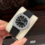 Super Clone Patek Philippe Aquanaut 5067A-025 35.6mm Black Dial Full Moissanite Steel – Customize Diamod