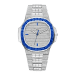 Super Clone Patek Philippe Nautilus 5711/1A 40mm Demi Baugette Blue Full Moissanite HongKong – Customize Diamod