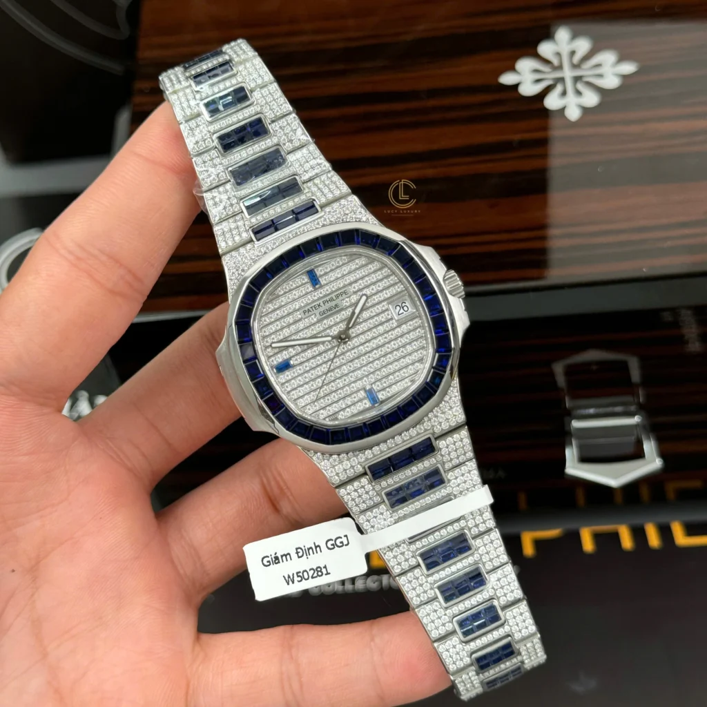 Super Clone Patek Philippe Nautilus 5711/1A 40mm Demi Baugette Blue Full Moissanite HongKong – Customize Diamod