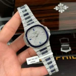Super Clone Patek Philippe Nautilus 5711/1A 40mm Demi Baugette Blue Full Moissanite HongKong – Customize Diamod
