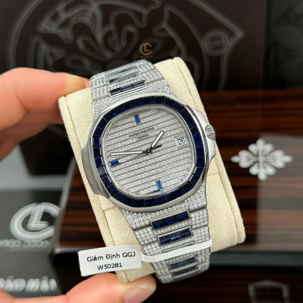 Super Clone Patek Philippe Nautilus 5711/1A 40mm Demi Baugette Blue Full Moissanite HongKong – Customize Diamod