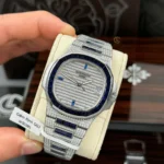 Super Clone Patek Philippe Nautilus 5711/1A 40mm Demi Baugette Blue Full Moissanite HongKong – Customize Diamod