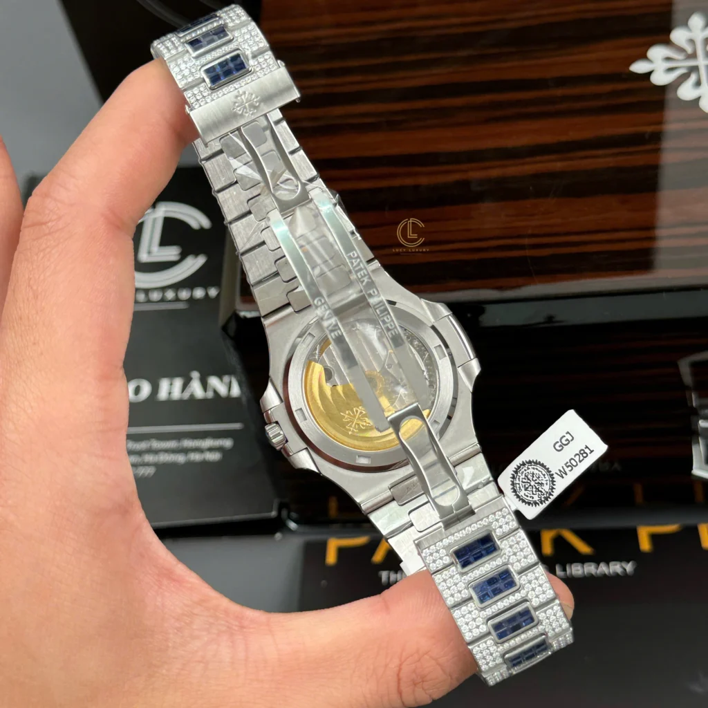 Super Clone Patek Philippe Nautilus 5711/1A 40mm Demi Baugette Blue Full Moissanite HongKong – Customize Diamod