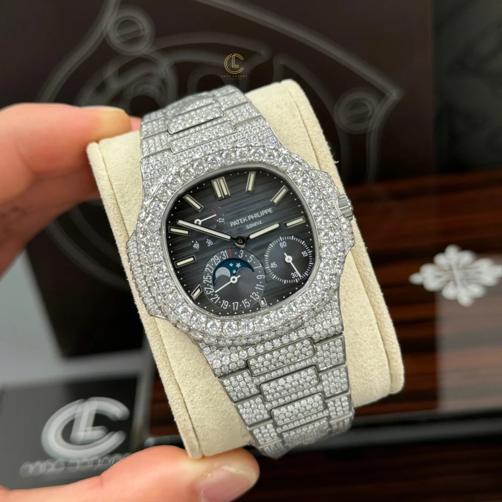 Super Clone Patek Philippe Nautilus 5712/1A 40mm Blue Dial Full Moissanite Hongkong – Customize Diamod – Swiss SuperClone