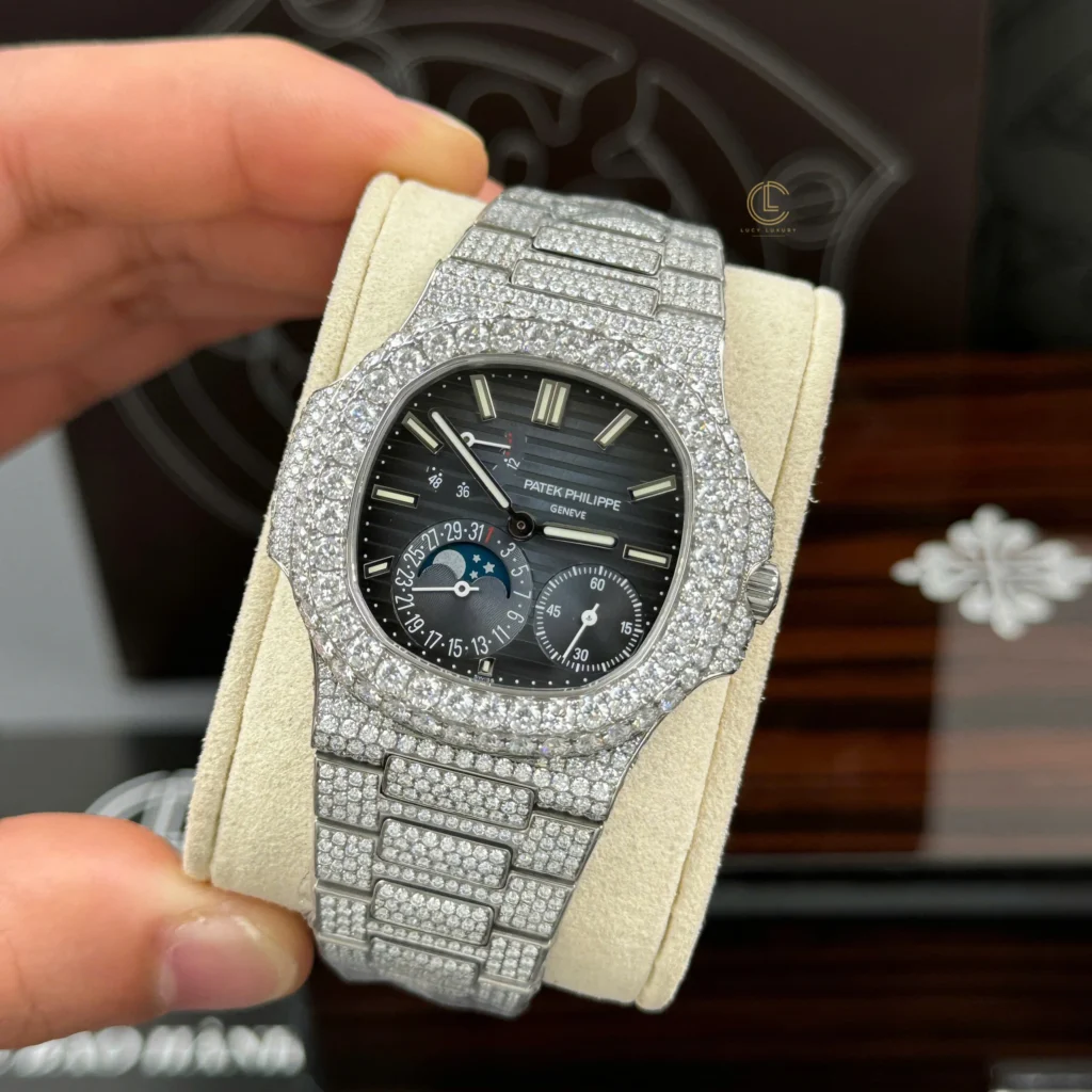 Super Clone Patek Philippe Nautilus 5712/1A 40mm Blue Dial Full Moissanite Hongkong – Customize Diamod – Swiss SuperClone