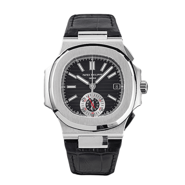 Super Clone Patek Philippe Nautilus Chronograph 5980/1A-014 40.5mm Black Dial with Leather Strap – Swiss SuperClone