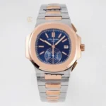 Super Clone Patek Philippe Nautilus Chronograph 5980/1AR-001 40.5mm Blue Dial Rose Gold Demi