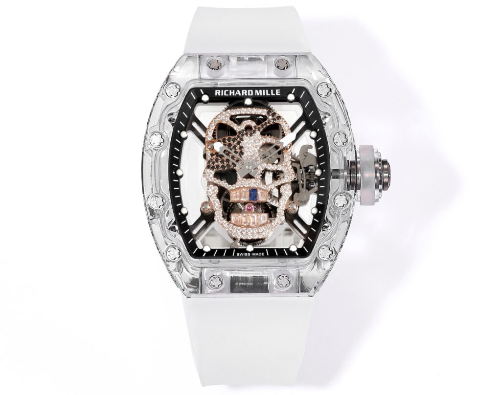 Super Clone Richard Mille RM 52-01 Transparent Skull Tourbillon Rubber Strap