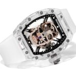 Super Clone Richard Mille RM 52-01 Transparent Skull Tourbillon Rubber Strap — dial close-up
