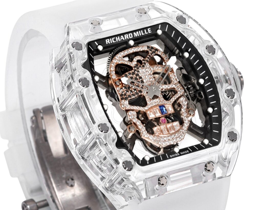 Super Clone Richard Mille RM 52-01 Transparent Skull Tourbillon Rubber Strap — side profile