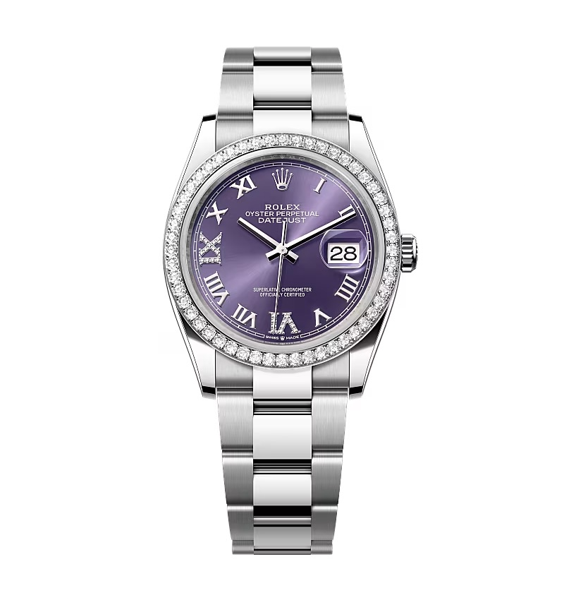 Super Clone Rolex Datejust Aubergine Roman Diamond Dial 126284RBR-0014 36 mm