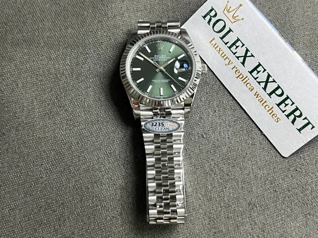 Super Clone Rolex Datejust Green Dial 126334 Jubilee 41 mm — dial close-up