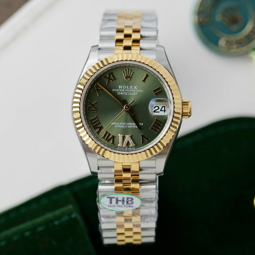 Super Clone Rolex Datejust Olive Green Roman Diamond Dial 126233-0025 36 mm