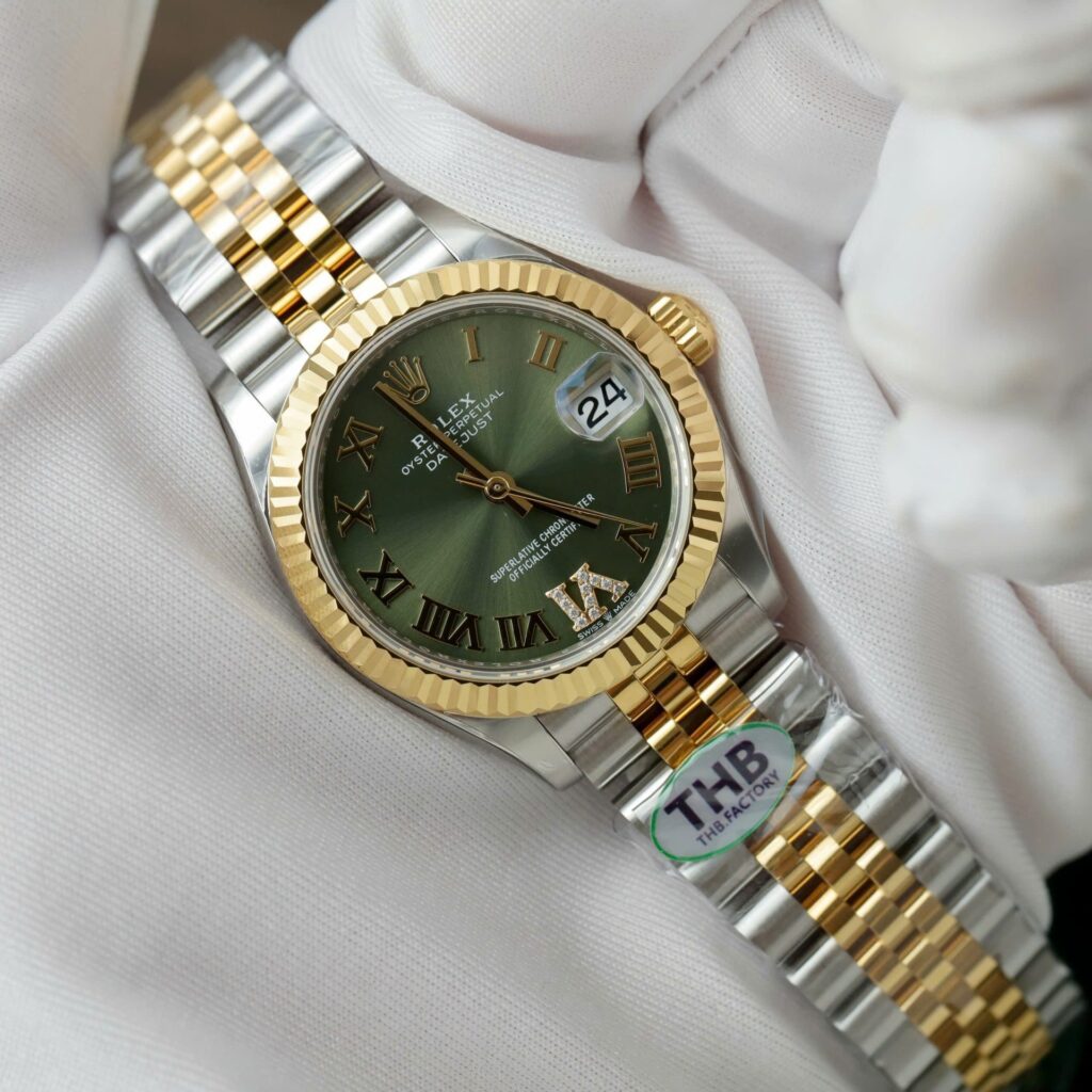 Super Clone Rolex Datejust Olive Green Roman Diamond Dial 126233-0025 36 mm