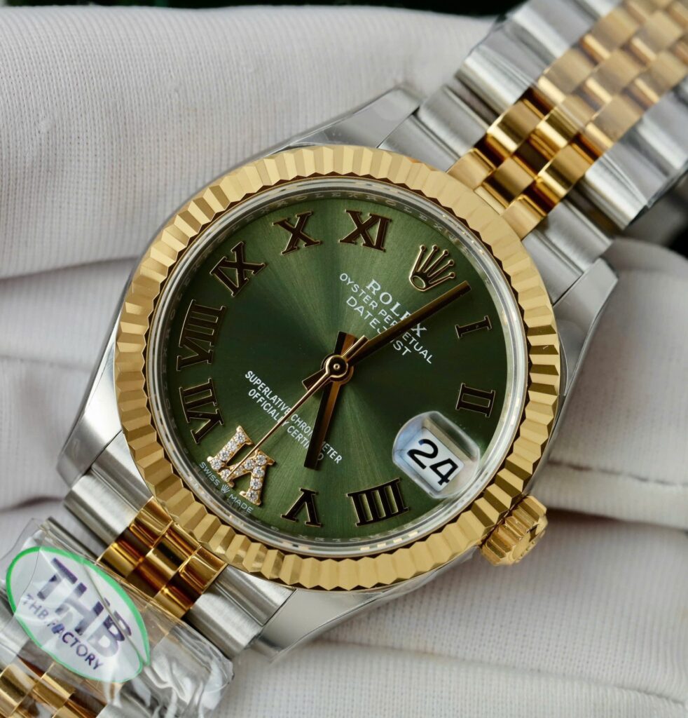 Super Clone Rolex Datejust Olive Green Roman Diamond Dial 126233-0025 36 mm