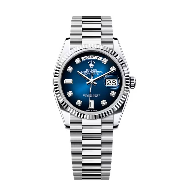Super Clone Rolex Day-Date Blue Ombré Diamond Dial 128236-0005 36 mm – Swiss SuperClone