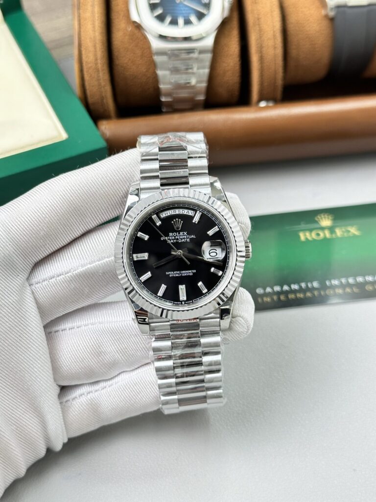 Super Clone Rolex Day-Date Bright Black Diamond Dial 228236-0004 40 mm – Swiss SuperClone