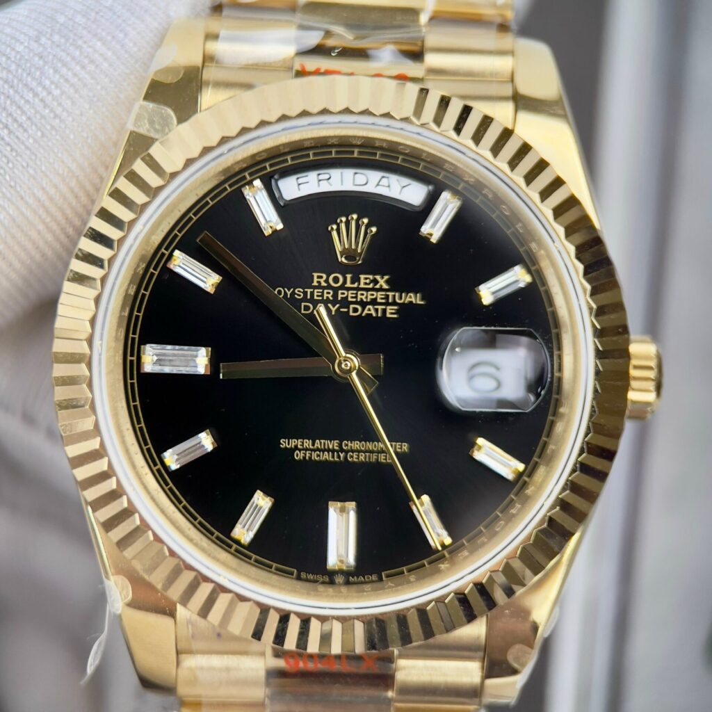 Super Clone Rolex Day-Date Bright Black Diamond Dial 228238-0004 40 mm – Swiss SuperClone