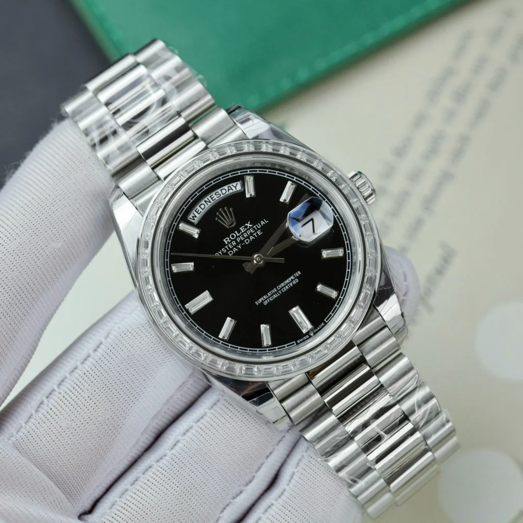Super Clone Rolex Day-Date Bright Black Diamond Dial 228396tbr-0012 40 mm