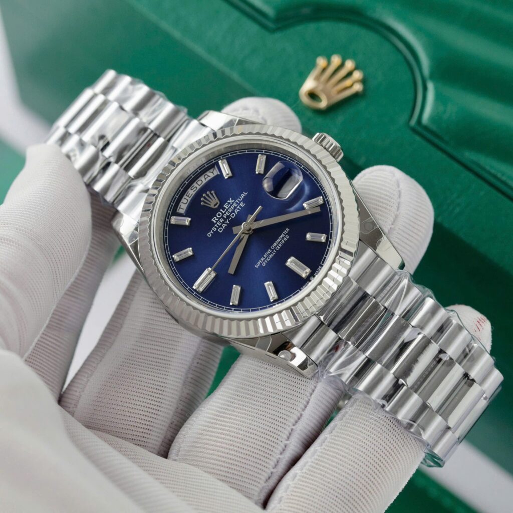 Super Clone Rolex Day-Date Bright Blue Diamond Dial 128239-0069 36 mm – Swiss SuperClone