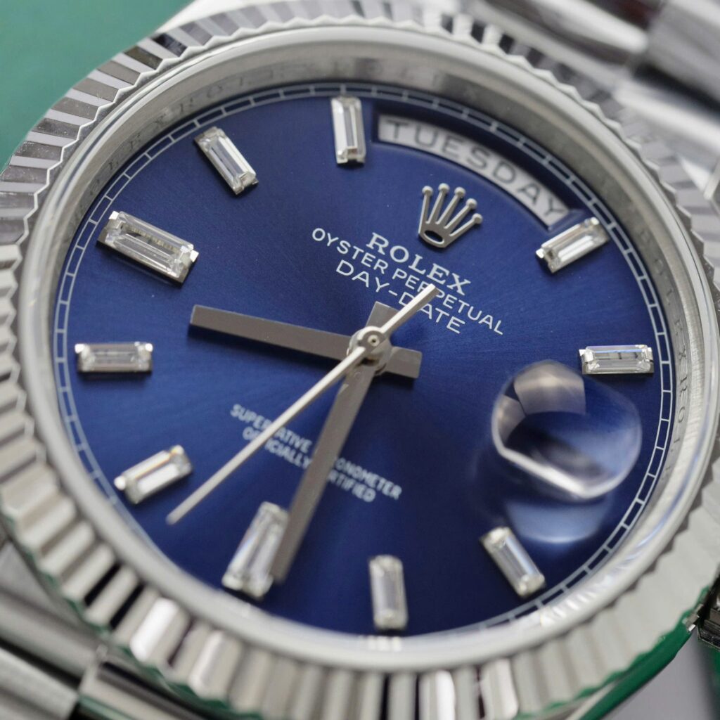 Super Clone Rolex Day-Date Bright Blue Diamond Dial 128239-0069 36 mm – Swiss SuperClone