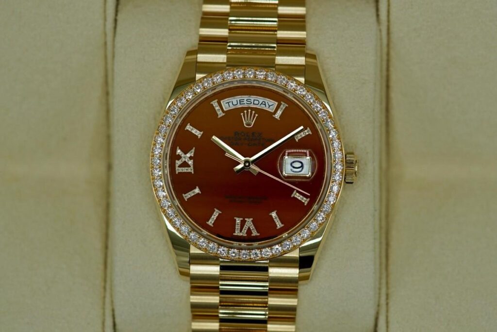 Super Clone Rolex Day-Date Carnelian Dial 128348RBR 36 mm – Swiss SuperClone