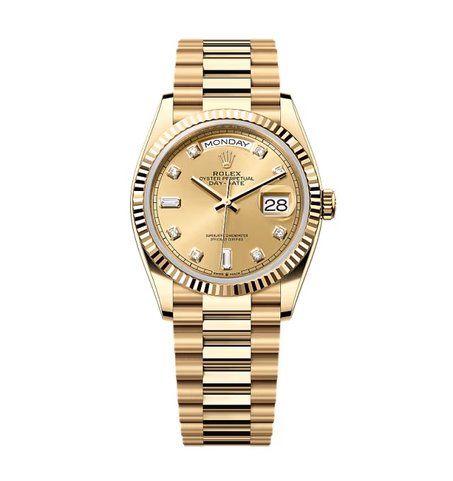 Super Clone Rolex Day-Date Champagne Diamond Dial 128238-0008 36 mm – Swiss SuperClone