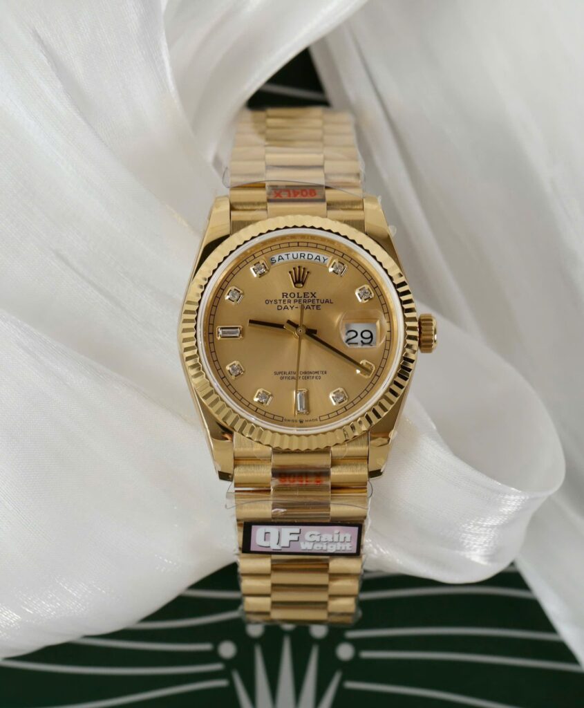 Super Clone Rolex Day-Date Champagne Diamond Dial 128238-0008 36 mm – Swiss SuperClone