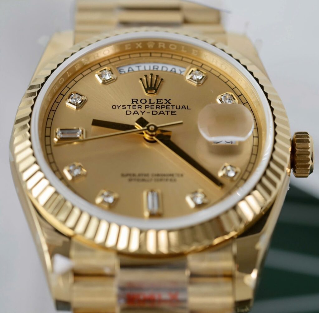 Super Clone Rolex Day-Date Champagne Diamond Dial 128238-0008 36 mm – Swiss SuperClone