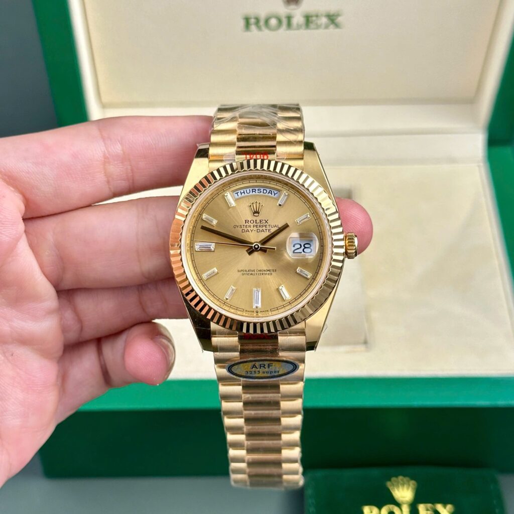 Super Clone Rolex Day-Date Champagne Diamond Dial 228238-0005 40 mm