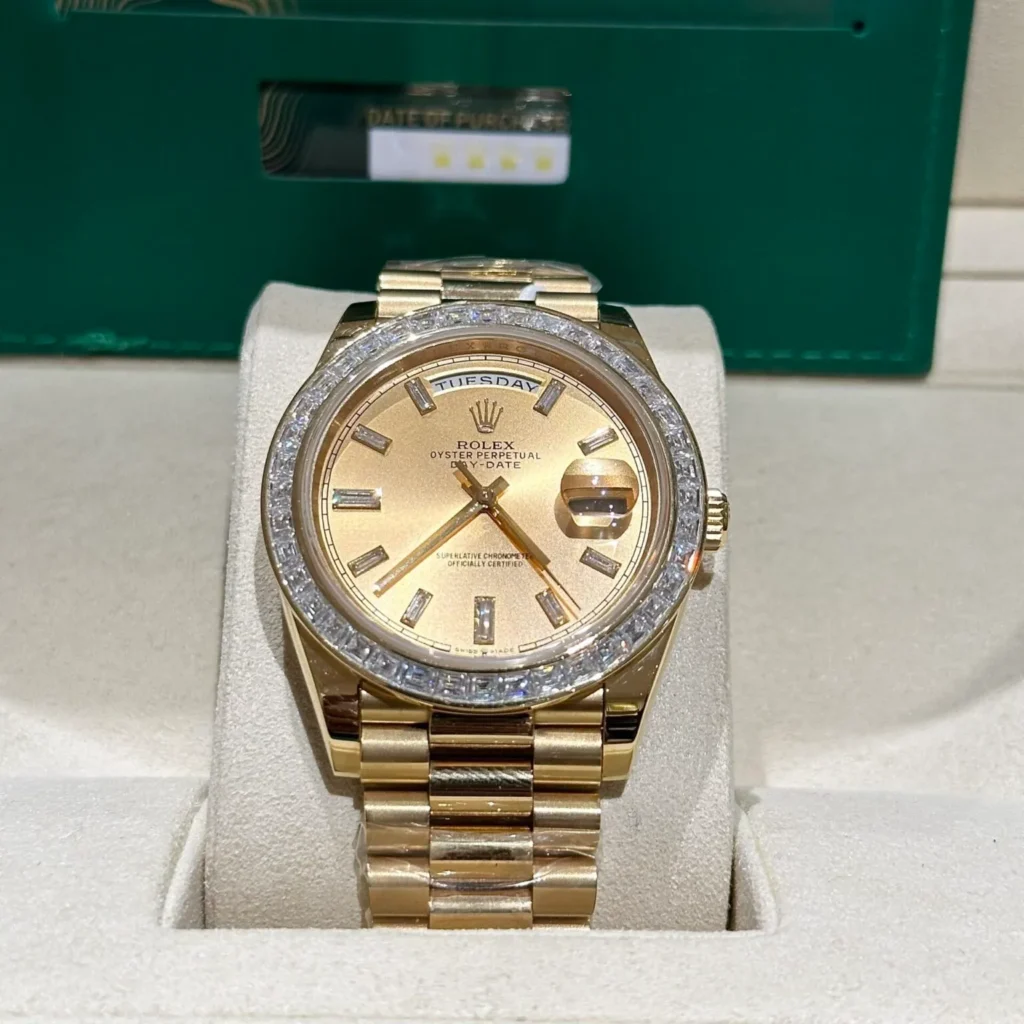 Super Clone Rolex Day-Date Champagne Diamond Dial 228348rbr-0002 40 mm – Swiss SuperClone