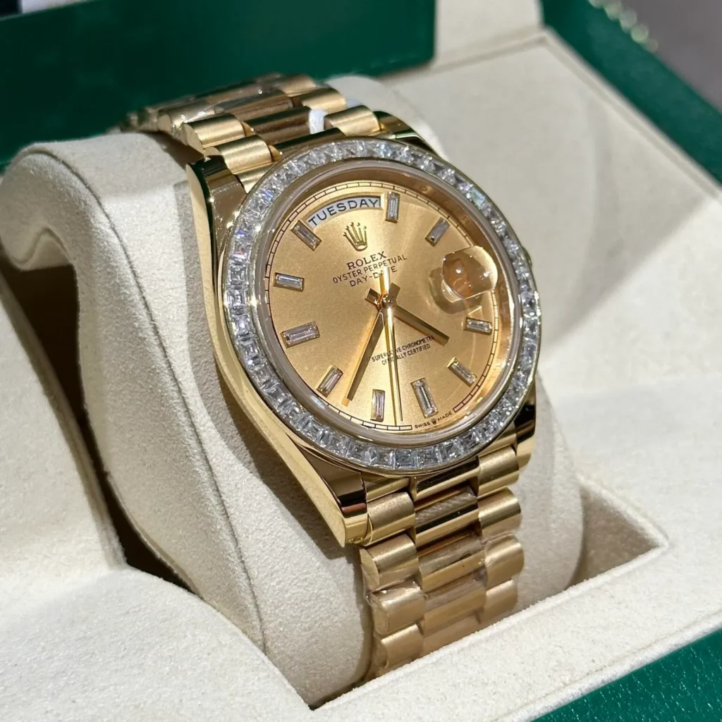 Super Clone Rolex Day-Date Champagne Diamond Dial 228348rbr-0002 40 mm – Swiss SuperClone