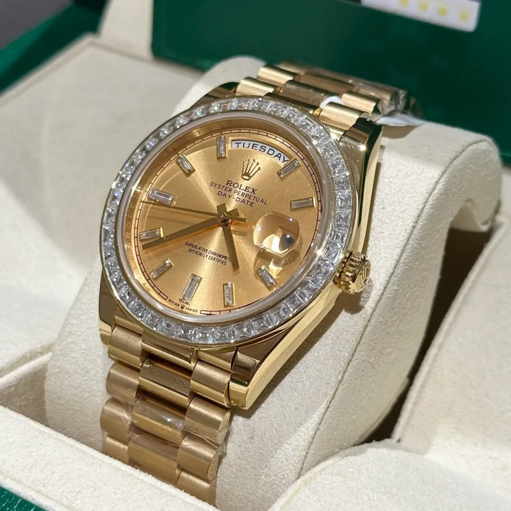 Super Clone Rolex Day-Date Champagne Diamond Dial 228348rbr-0002 40 mm – Swiss SuperClone