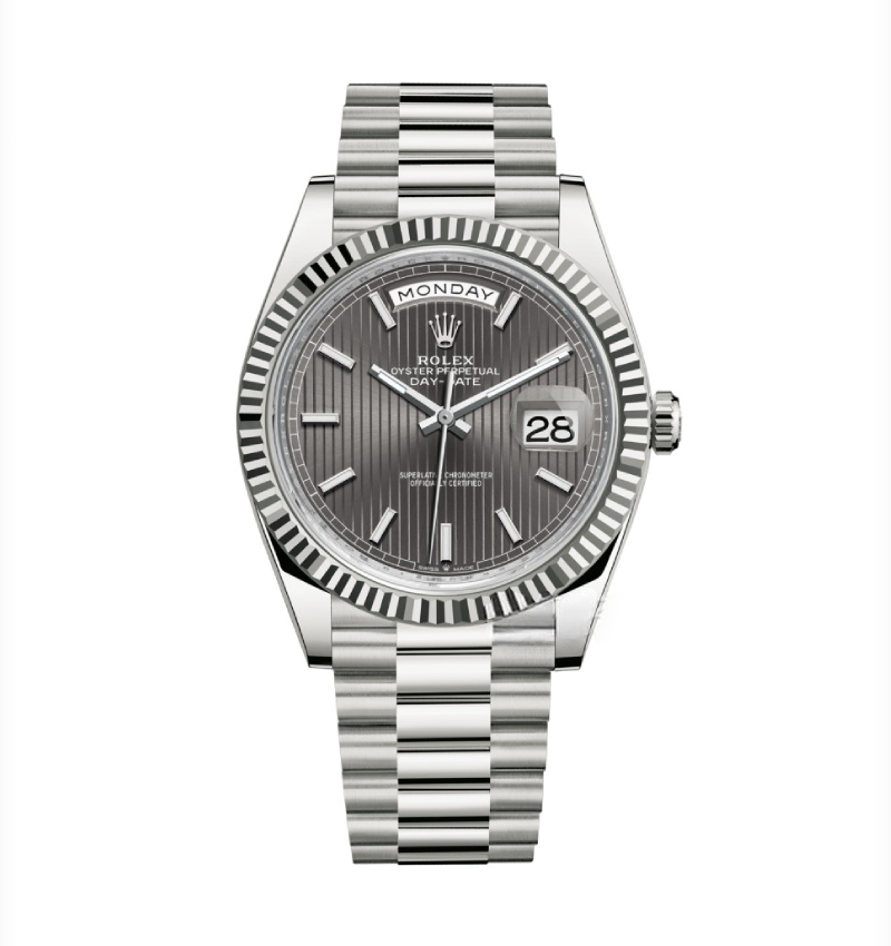Super Clone Rolex Day-Date Grey Stick Tapestry Dial 228239-0002 40 mm – Swiss SuperClone