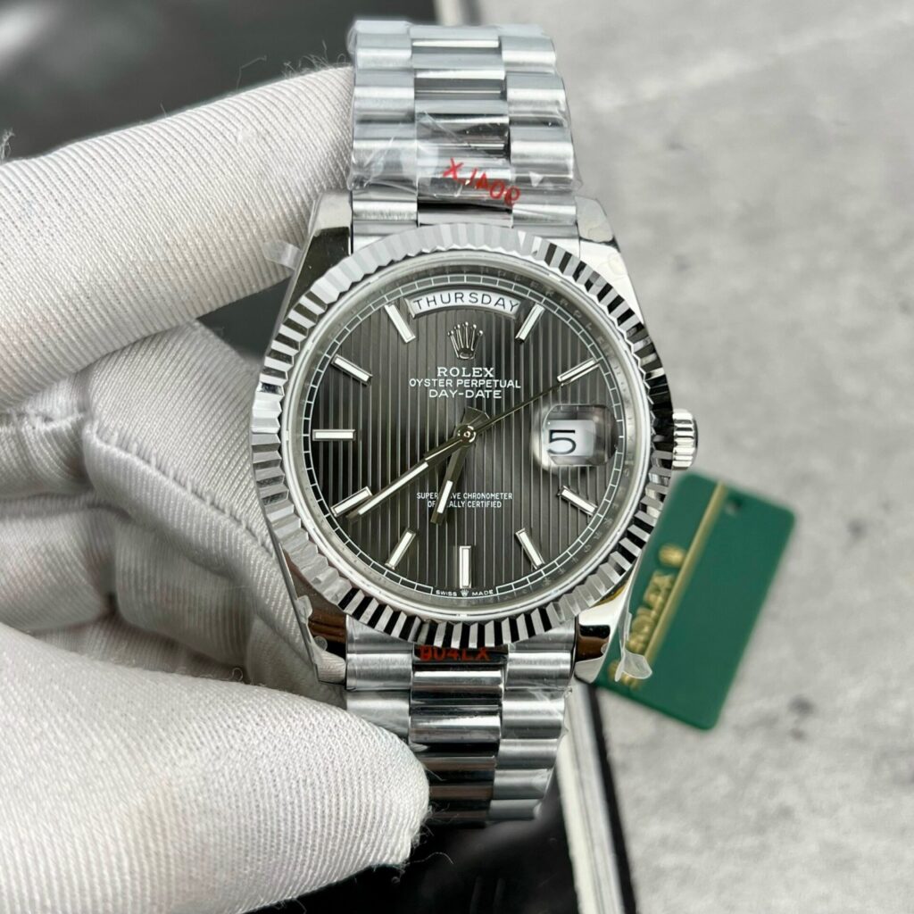 Super Clone Rolex Day-Date Grey Stick Tapestry Dial 228239-0002 40 mm – Swiss SuperClone