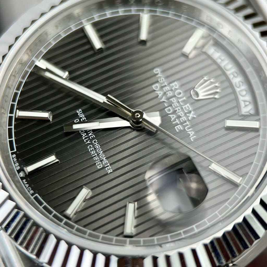 Super Clone Rolex Day-Date Grey Stick Tapestry Dial 228239-0002 40 mm – Swiss SuperClone