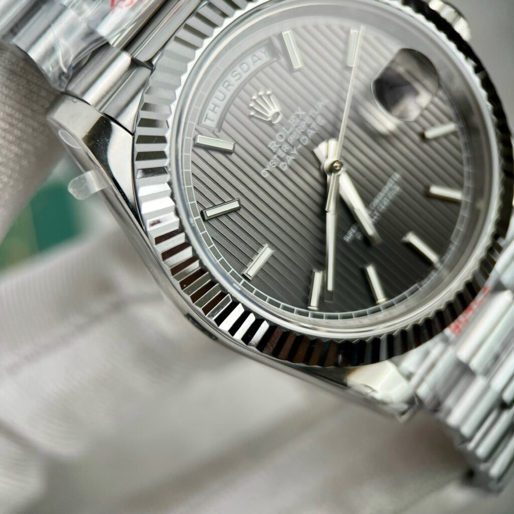 Super Clone Rolex Day-Date Grey Stick Tapestry Dial 228239-0002 40 mm – Swiss SuperClone