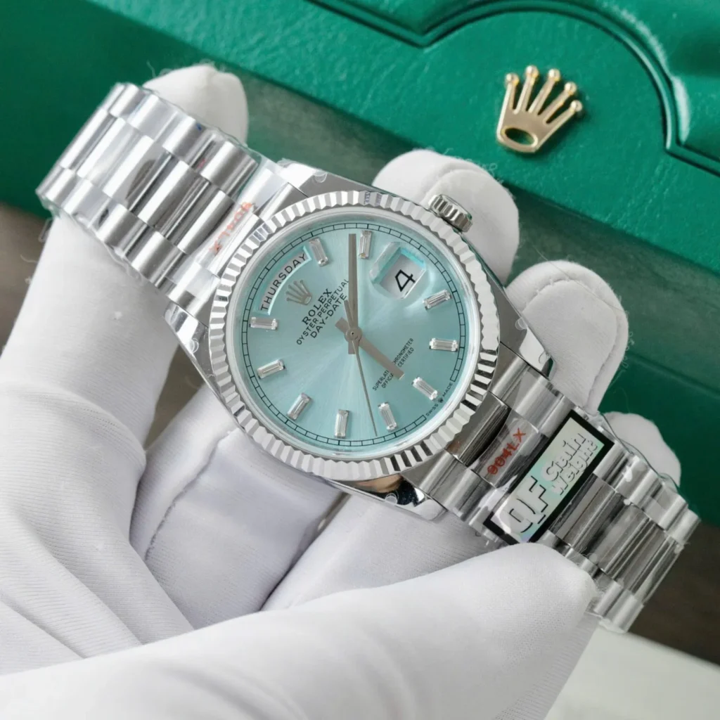 Super Clone Rolex Day-Date Ice Blue Diamond Dial 128236-0009 36 mm – Swiss SuperClone