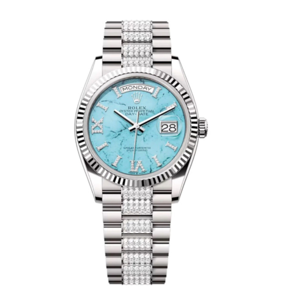 Super Clone Rolex Day-Date Turquoise Dial 128239 Diamond-set 36 mm