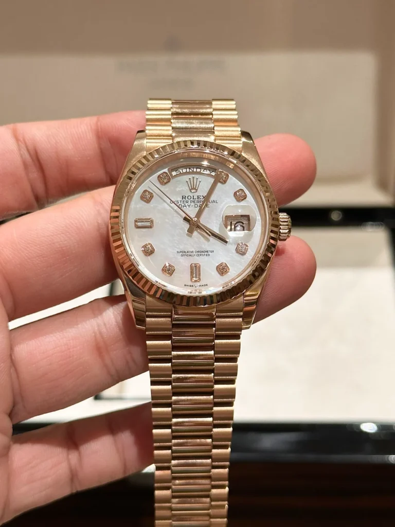 Super Clone Rolex Day-Date White Mother-of-Pearl Diamond Dial 128235-0029 36 mm