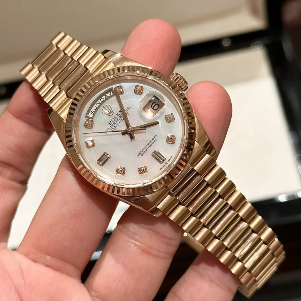 Super Clone Rolex Day-Date White Mother-of-Pearl Diamond Dial 128235-0029 36 mm