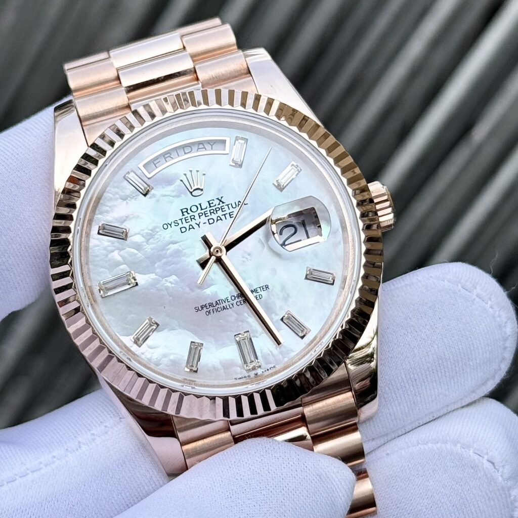 Super Clone Rolex Day-Date White Mother-of-Pearl Diamond Dial 128235-0078 36 mm