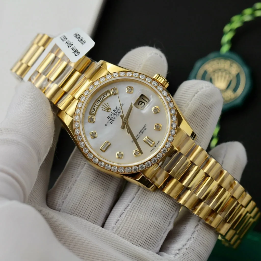 Super Clone Rolex Day-Date White Mother-of-Pearl Diamond Dial 128238-0011 36 mm