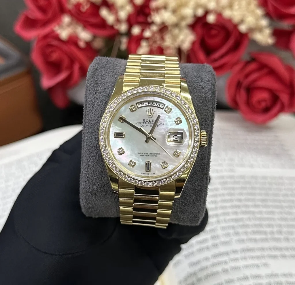 Super Clone Rolex Day-Date White Mother-of-Pearl Diamond Dial 128348rbr-0070 36 mm