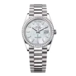 Super Clone Rolex Day-Date White Mother-of-Pearl Diamond Dial 128349rbr-0049 36 mm