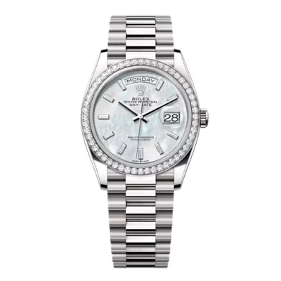 Super Clone Rolex Day-Date White Mother-of-Pearl Diamond Dial 128349rbr-0049 36 mm